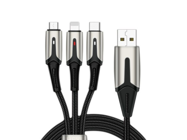 5A尼龍編織一拖三數(shù)據線，聯(lián)鑫德誠數(shù)據線廠家